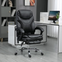Vinsetto 6 Point Vibration Massage Office Chair, PU Leather Heated Reclining Computer Chair with Footrest, Black