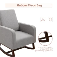 HOMCOM Accent Lounge Rocking Chair with Solid Curved Wood Base and Linen Padded Seat, Grey(m-7)