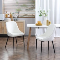 HOMCOM Dining Chairs Set of 2, Upholstered Velvet Kitchen Chairs, Accent Chair with Back, Steel Legs for Living Room, Dining Room, Bedroom, Cream White(m-1)