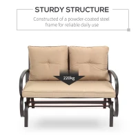 Outsunny 2-Person Outdoor Glider Chair, Patio Double Rocking Loveseat with Steel Frame and Cushions for Backyard, Garden and Porch, Khaki(m-6)