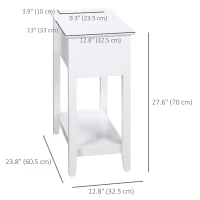 HOMCOM Flip Top End Table, Side Table with Storage Shelf and Cable Management, Narrow Nightstand for Living Room, Bedroom, White(m-3)
