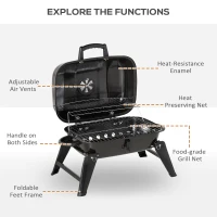 Outsunny 14" Portable Charcoal Grill, Tabletop Outdoor Small Grill with Heat Preservation Net, Venting System, Foldable Legs, Travel Size BBQ Perfect for Camping, Backyard, Tailgates, Black(m-4)