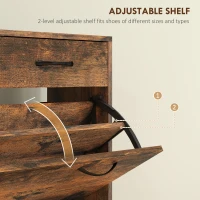 HOMCOM Narrow Shoe Storage with 2 Flip Drawers and Adjustable Shelves Shoe Organizer Cabinet for 12 Pairs of Shoes, Brown(m-5)