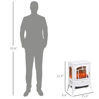 HOMCOM Electric Fireplace Heater Freestanding Fireplace Stove with 3-Side Realistic Flame Overheat Protection 750W/1500W, White(m-3)
