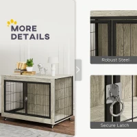 PawHut 39" Dog Crate Furniture End Side Table with Wheels, Interchangeable Side Door, for Large Dogs, Gray(m-7)