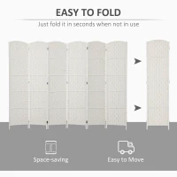 HOMCOM Room Divider, 6 Panel Folding Privacy Screen, 6FT Tall Portable Weave Partition Wall Divider for Bedroom, White(m-4)