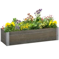 Outsunny 3' x 1' Raised Garden Bed Elevated Wooden Planter Box Outdoor for Backyard, Patio to Grow Vegetables, Herbs, and Flowers, Light Grey(m-2)