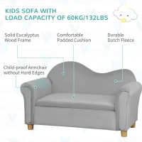 Qaba Ergonomic Foam Kids Sofa with Inner Toy Storage Chest, Velvet Kids Couch with Soft Arms, Children's Lounge Furniture, Gray(m-4)
