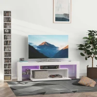 HOMCOM High Gloss TV Stand Cabinet with Remote Controlled LED Lights, Media TV Console Table with Storage Compartment for TVs up to 65", White(m-8)