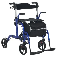 HOMCOM Rollator Walker with Seat, Folding Rolling Walker with 8" Wheels, Walker for Seniors with Adjustable Height, Blue(m-11)