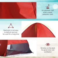 Outsunny Pop Up Beach Tent Portable Sun Shelter UV Protection Outdoor Patio with Carry Case & Stakes Red(m-6)