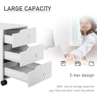 HOMCOM 3 Drawer File Cabinet, Mobile Vertical Filing Cabinet with Wheels, Printer Stand with Storage for Home Office, White(m-5)