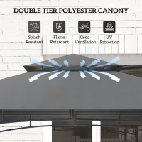 Outsunny 8' x 5' Grill Gazebo, Double Tiered BBQ Gazebo with LED Light, 2 Side Shelves, Hooks and Bottle Opener, Dark Grey(m-4)