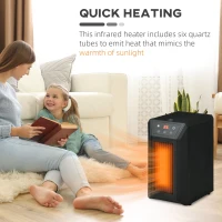 HOMCOM Electric Space Heater for Indoor Use, 1500W Fast Heating Portable Electric Heater with Infrared Quartz Heat Element, Thermostat, 3 Modes, Remote, 12h Timer(m-6)