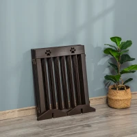 PawHut Freestanding Pet Gate with Two-Direction Hinges, Removable Feet, Foldable Wooden Dog Fence with Paw Carved, 24" x 20", Espresso Brown(m-8)