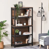 HOMCOM Shelves for Storage, 4 Tier Bookshelf Utility Organizer with Back Support and Anti-Topple Design, Walnut/Black(m-2)