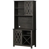 HOMCOM 72" Kitchen Pantry, Buffet with Hutch, Cupboard for Microwave, 2 Door Cabinets, Wine Glasses Rack, Wine Rack, Dark Grey(m-11)