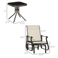 Outsunny 3-Piece Outdoor Gliders Set Bistro Set with Steel Frame, Tempered Glass Top Table for Patio, Garden, Backyard, Lawn, Beige(m-3)
