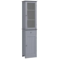 kleankin Tall Bathroom Cabinet, Narrow Storage Cabinet with Acrylic Door, Drawer, and 3 Shelves, Gray(m-11)