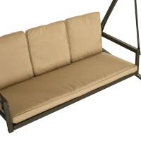 Outsunny 3 Seater Patio Swing Chair, Porch Swing with Adjustable Canopy and Removable Cushions, Outdoor Swing Seat, Beige(m-9)