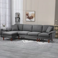 HOMCOM L-Shape Sofa, Modern Sectional Couch with Changeable Chaise Lounge, Pillows and Wooden Legs for Living Room, Dark Grey(m-1)
