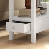 HOMCOM Narrow Side Table with Charging Station, USB Ports, Modern End Table with Storage Shelf, Drawers for Living Room, White(m-10)
