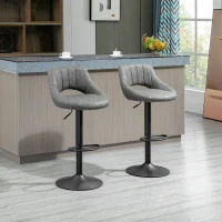 HOMCOM Bar Stools Set of 2, Swivel Bar Height Barstools Chairs with Adjustable Height, Round Heavy Metal Base, and Footrest, Gray(m-2)