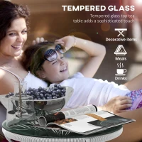 Outsunny Rattan Side Table, Round Outdoor Table, with Round PE Rattan and Tempered Glass Table Top for Patio, Garden, Grey(m-4)