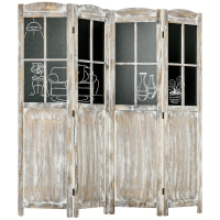 HOMCOM 4 Panel Room Divider, 5.6' Tall Farmhouse Style Folding Indoor Portable Wood Privacy Screen with Black Boards, Hinged Freestanding Partition Wall Dividers for Home Office, Natural