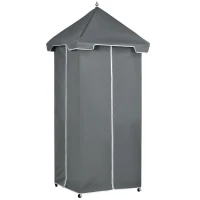Outsunny Outdoor Towel Valet Caddy, Covered Poolside Towel Holder Rack, Shelf, Basket, Rolling PE Rattan Wicker Storage on Wheels, Gray(m-11)