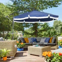 Outsunny 10 FT Cantilever Umbrella, Round Hanging Offset Umbrella with Crank, Cross Base and 8 Ribs for Garden, Backyard, Blue(m-8)