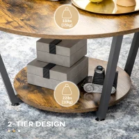 HOMCOM 2-Tier Round Coffee Table with Storage Shelf, Industrial Center Table with Steel Frame for Living Room, Rustic Brown(m-5)