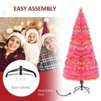 HOMCOM 6ft Tall Fir Artificial Christmas Tree with Realistic Branches, 230 Multi-Color Fiber Optic LED Lights and 230 Tips, Pink(m-7)