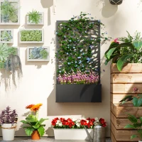 Outsunny Metal Raised Garden Bed with Privacy Panel, Freestanding or Wall Mounted Outdoor Planter Box for Garden, Patio(m-8)