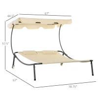 Outsunny Patio Double Chaise Lounge Chair, Outdoor Wheeled Hammock Daybed with Adjustable Canopy and Pillow for Sun Room, Garden, or Poolside, Beige(m-3)