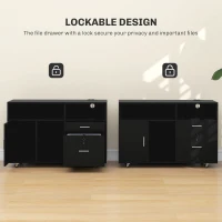 HOMCOM Mobile Printer Stand with Charging Station and USB Ports, Locking Filing Cabinet for A4 and Letter Size, Black(m-6)