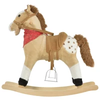 Qaba Kids Plush Ride-On Rocking Horse Toy Cowboy Rocker with Fun Realistic Sounds for Child 3-6 Years Old, Beige(m-11)