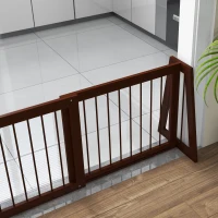 PawHut 28"-75" Freestanding Wooden Pet Gate with Support Feet & Non-Slip Mats for Indoor, Stairway, Doorway, Brown(m-9)