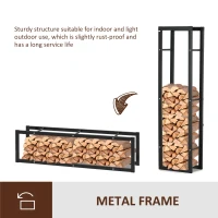 HOMCOM Firewood Rack Outdoor, Log Holder Fireplace Storage Rack with Handles and 220 lbs. Weight Capacity, 15.7" x 9.8" x 59.1", Black(m-6)
