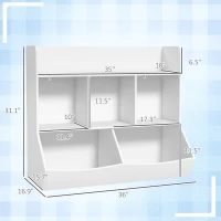 Qaba 3 Tier Kids Toy Storage with 5 Compartment, Anti-Tip Device for Nursery, Living Room, Playroom, Classroom, White(m-3)