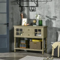 HOMCOM Vintage Console Table with 2 Drawers and Cabinets, Retro Sofa Table for Entryway, Living Room and Hallway, Light Grey(m-2)