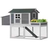 PawHut 63" Chicken Coop Wooden Hen House Rabbit Hutch Poultry Cage Pen Outdoor Backyard With Garden Box, Run Area, Nesting Box Grey(m-2)