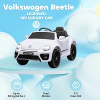 Qaba 12V Volkswagen Beetle Licensed Electric Car for Kids w/ Remote Control, 4 Spring Suspension Wheels, Soft Start, White(m-4)