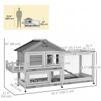 PawHut 65" Wooden Rabbit Hutch, Pet Playpen with Openable Roof, Storage Box, for Rabbits and Small Animals, Grey(m-3)