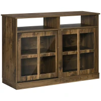 HOMCOM Sideboard with Glass Sliding Doors, Buffet Cabinet, Coffee Bar Cabinet with Adjustable Shelf, Walnut(m-1)