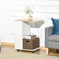HOMCOM C-Shaped Sofa Side Table Mobile End Table with Storage and Wheels for Living Room,Office, White(m-2)
