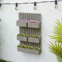 Outsunny 5 Box Raised Garden Bed w/ Trellis for Climbing Plants, Wall-Mounted Wood Planters w/ Drainage Holes, Gray(m-10)