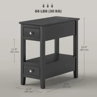 HOMCOM Narrow Side Table with Charging Station, USB Ports, Modern End Table with Storage Shelf, Drawers for Living Room, Black(m-3)