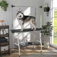 PawHut Foldable Dog Grooming Table with Adjustable Grooming Arms, Storage Shelf, Two Nooses, 42" x 24" x 61", Black(m-8)
