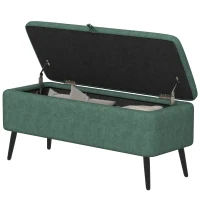 HOMCOM 40" Ottoman with Storage, Linen Upholstered Storage Ottoman Bench with Steel Legs for Living Room, Bedroom Dark Green(m-2)